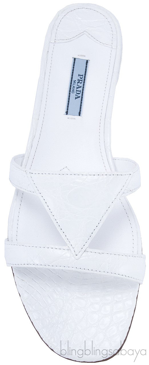 White Croco Print Flats