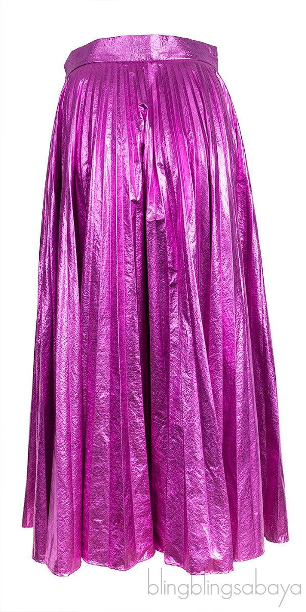 Metallic Pink Pleated Skirt