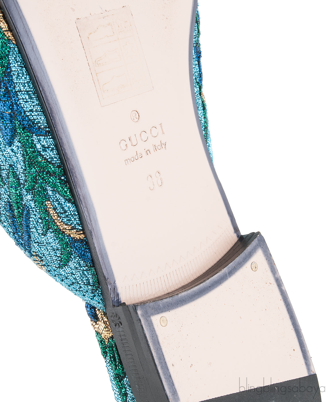 Blue Floral Lurex Princetown Sandals