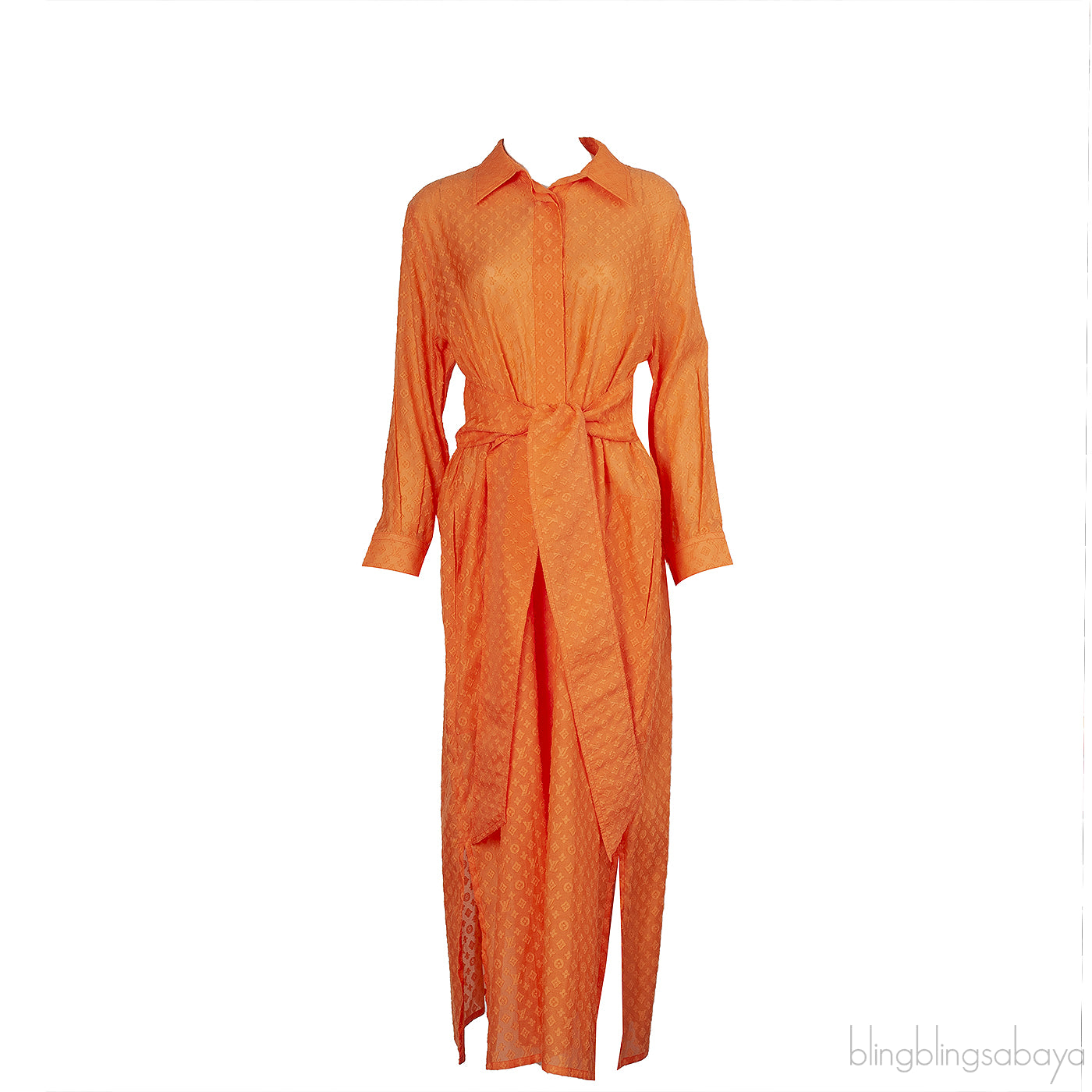 Louis Vuitton Fil Coupe Orange Shirt Belted Dress