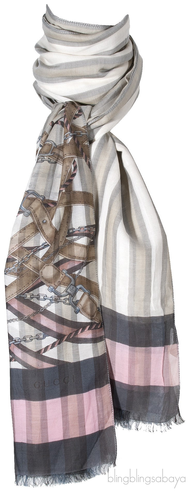 Grey Stripe Chain Print Shawl