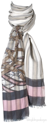Grey Stripe Chain Print Shawl