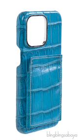 Card Holder Blue Crocodile iPhone 15 Pro Max Case