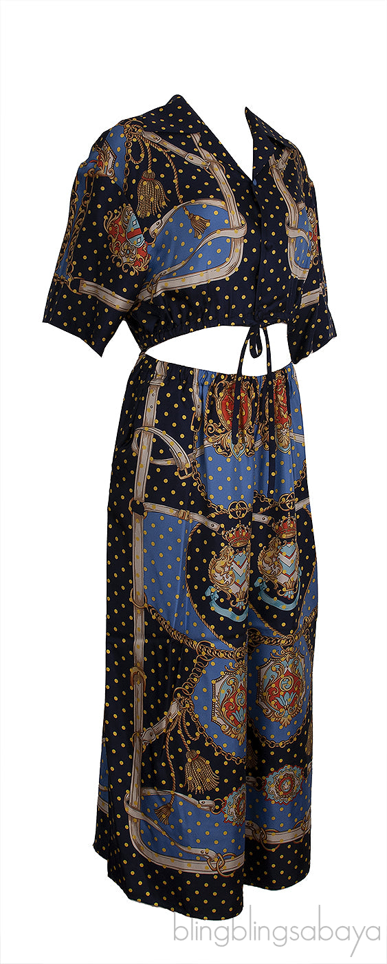 Polka-dot Chain & Crest Printed Shirt and Wide Leg Trouser