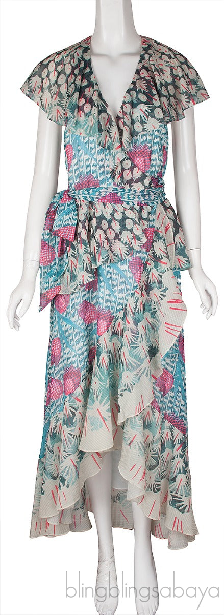Green Ruflled Midi Wrap Dress