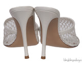 White Leather Trimmed Fishnet Mules