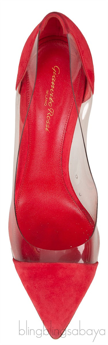 Red Suede PVC Plexi Pump