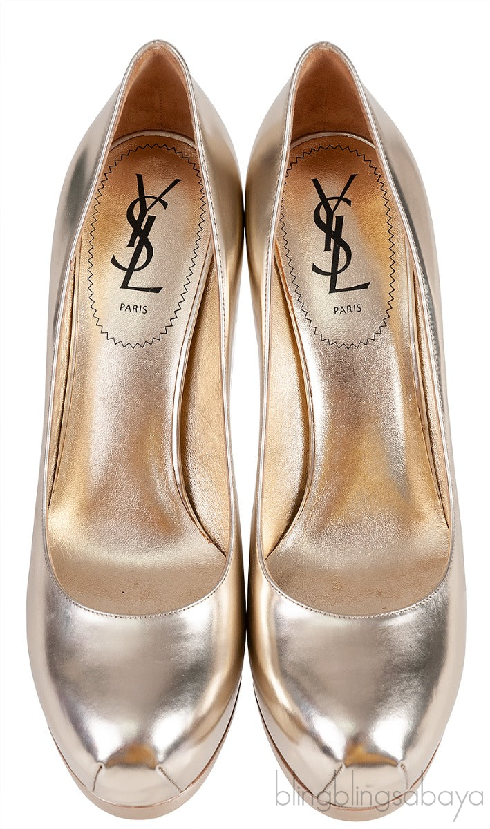 Light Gold Tribtoo Leather Pumps