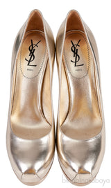 Light Gold Tribtoo Leather Pumps