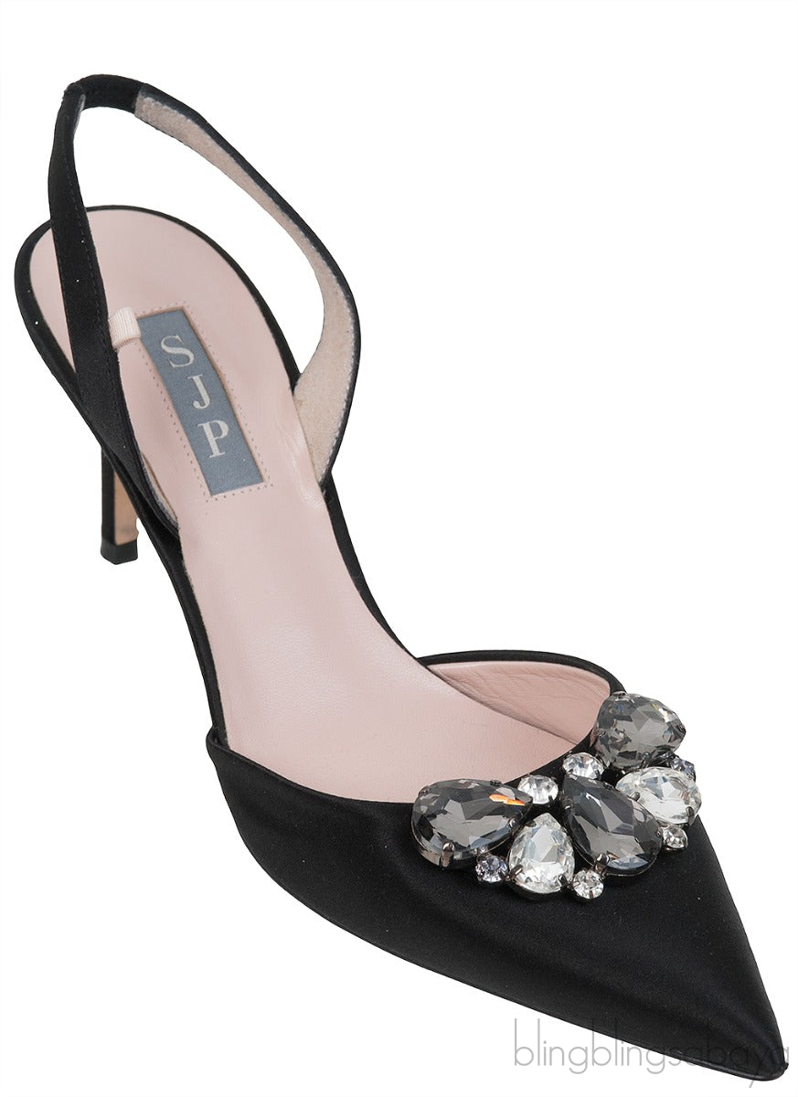 Black Crystal Pointed Toe Slingback