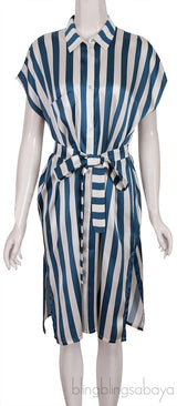 Blue & Off-white Stripe Belted Dress