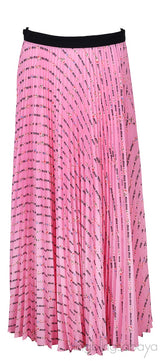 Pink Pleated Logo Print Skirt