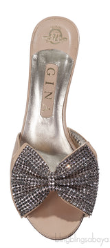 Gina Beige Bow Crystal Vamp Sandals