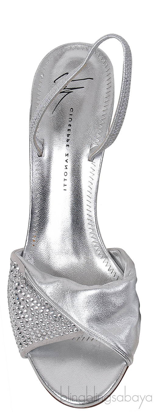 Giuseppe Zanotti Silver Crystal Embellished Vamp Slingback