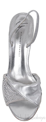 Giuseppe Zanotti Silver Crystal Embellished Vamp Slingback