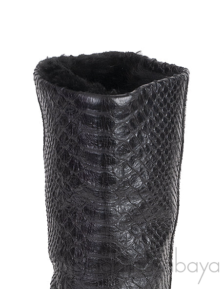 Black Python Wedge Boots