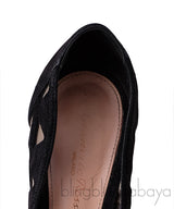 Black Mesh Paneled Suede Heels