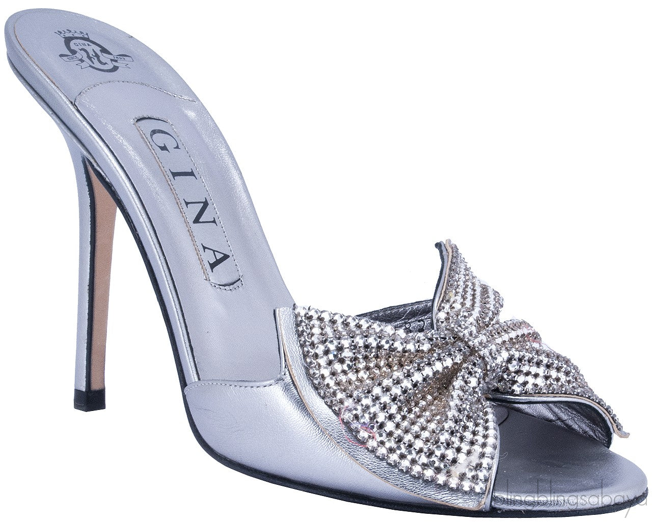 Silver Leather Bow Crystal Sandals