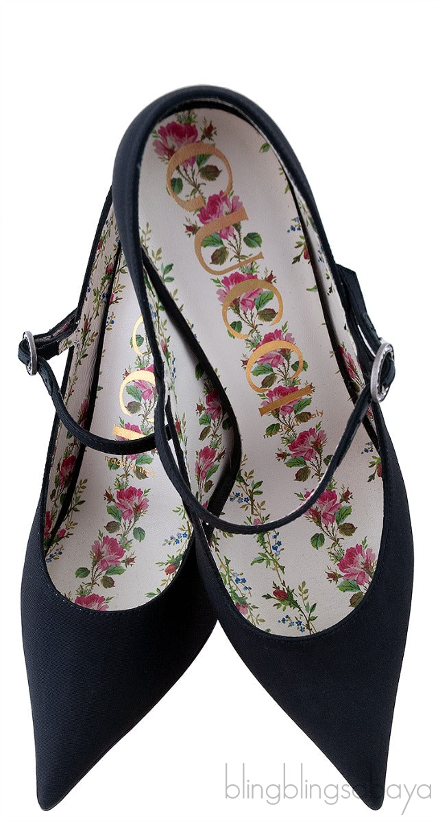 Black Virginia Mary Jane Pointed Toe Heels