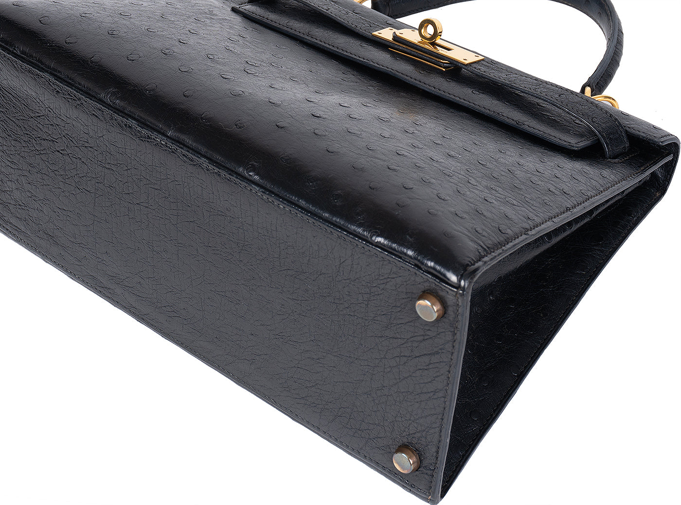 Hermes Vintage Kelly 28 Black Ostrich