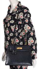 Hermes Vintage Kelly 28 Black Ostrich