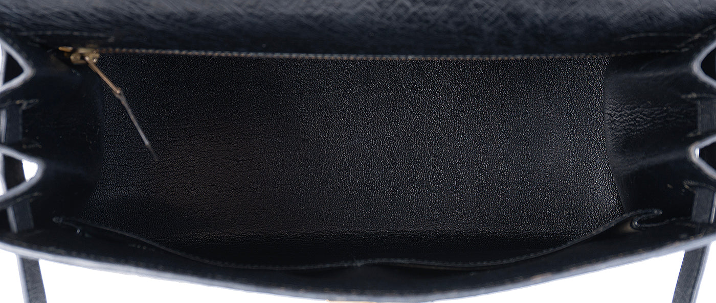Hermes Vintage Kelly 28 Black Ostrich