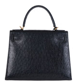 Hermes Vintage Kelly 28 Black Ostrich