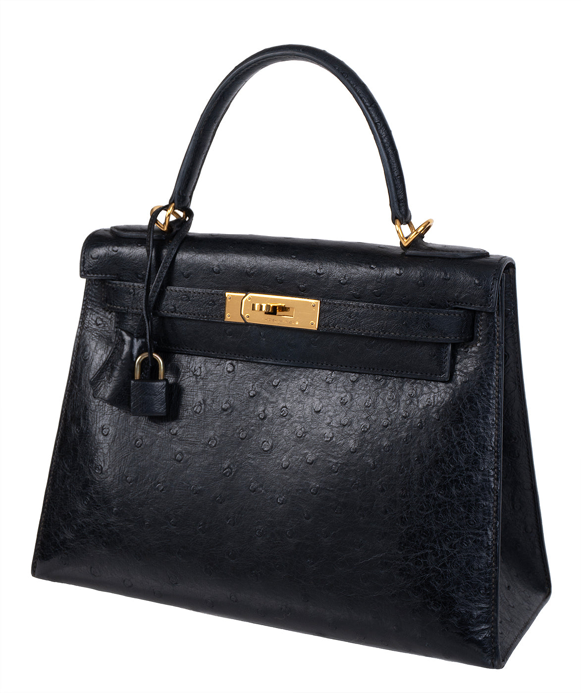 Hermes Vintage Kelly 28 Black Ostrich