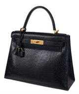 Hermes Vintage Kelly 28 Black Ostrich