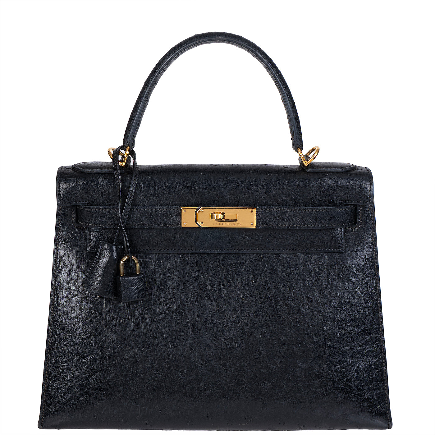 Hermes Vintage Kelly 28 Black Ostrich