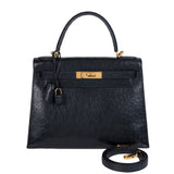 Hermes Vintage Kelly 28 Black Ostrich