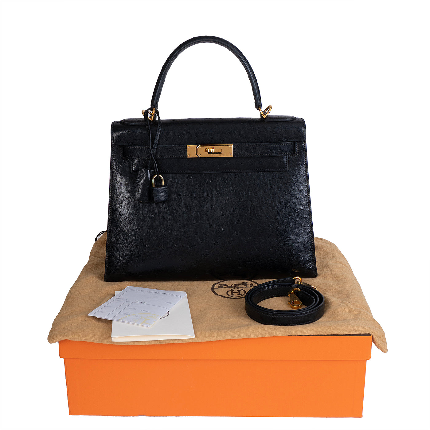 Hermes Vintage Kelly 28 Black Ostrich