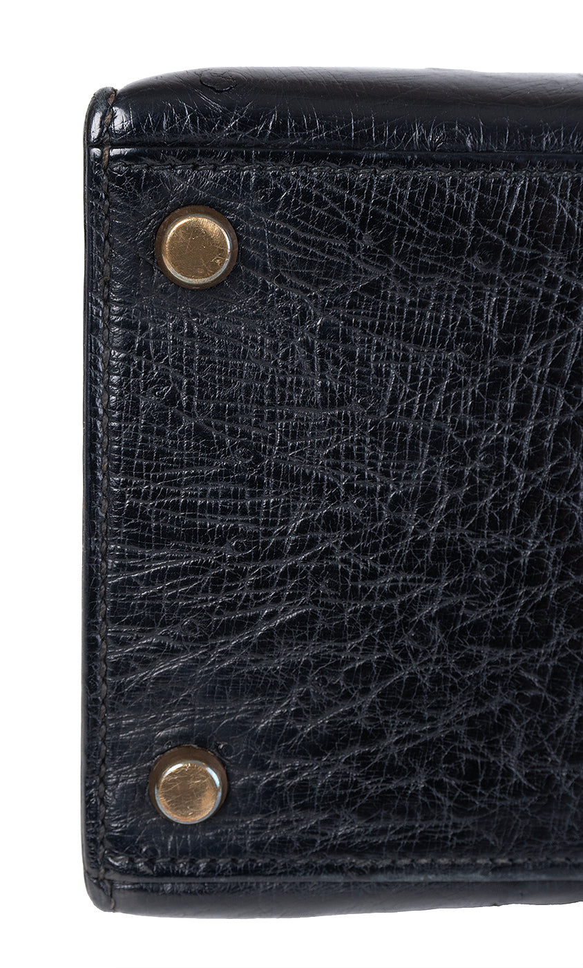 Hermes Vintage Kelly 28 Black Ostrich