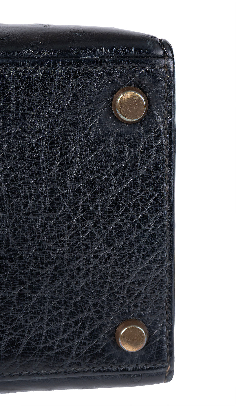 Hermes Vintage Kelly 28 Black Ostrich