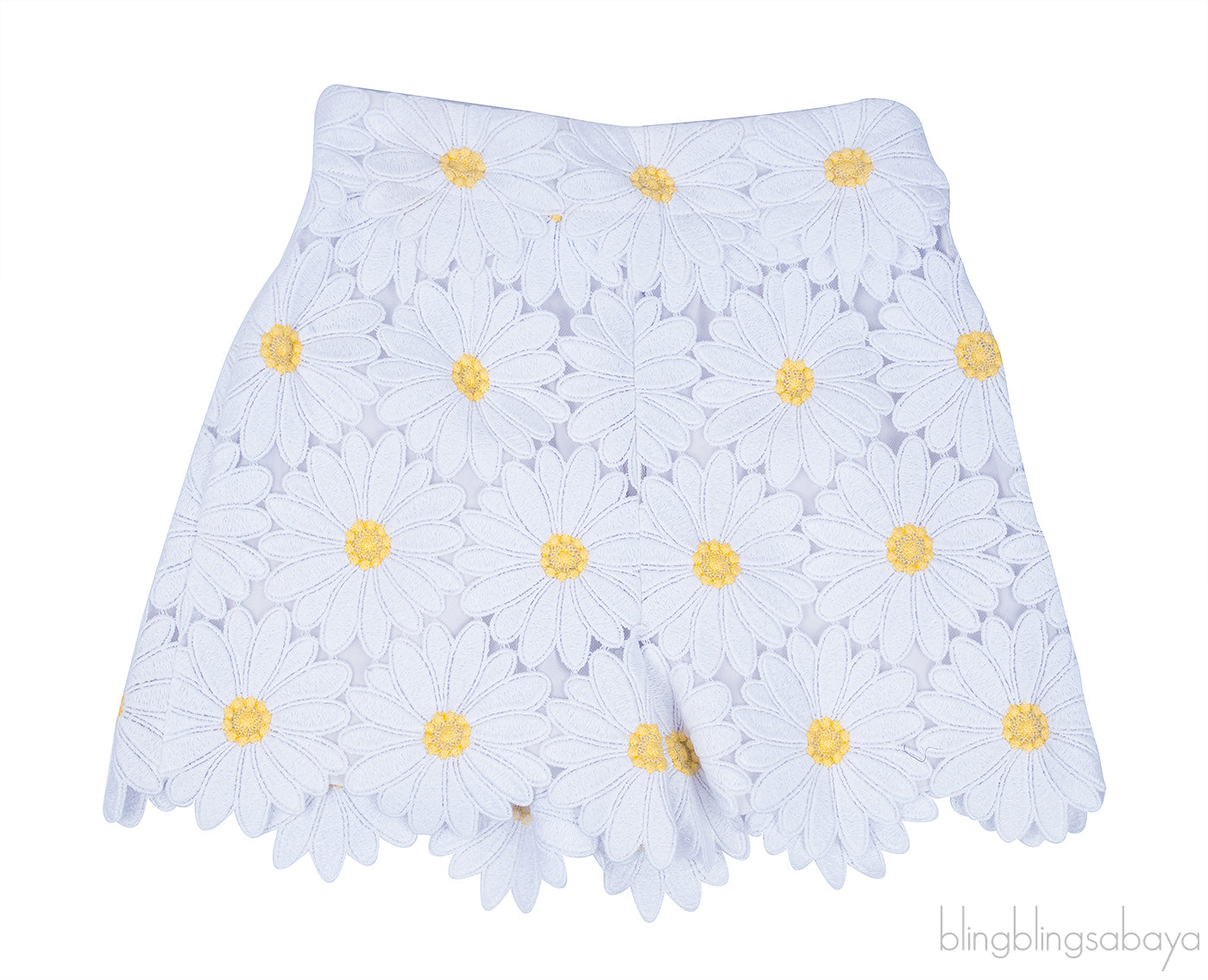 White Daisy Applique Shorts