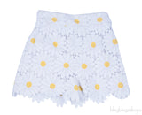 White Daisy Applique Shorts