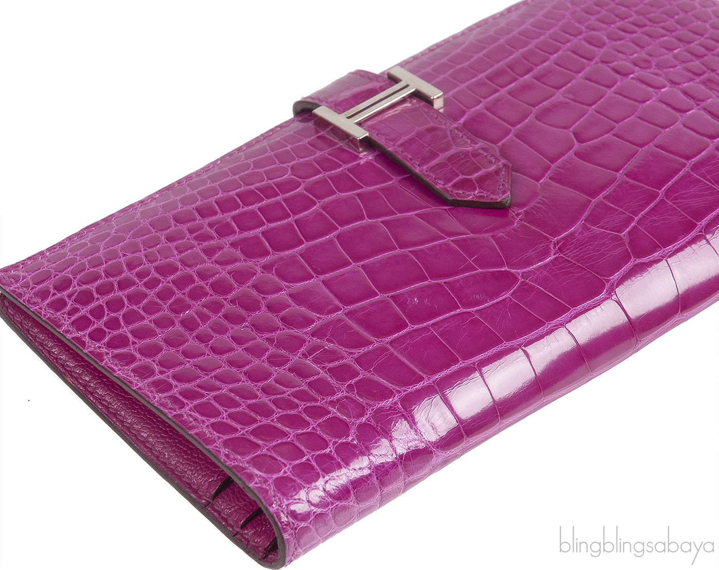Hermes Bearn Rose Tyrien Crocodile Wallet
