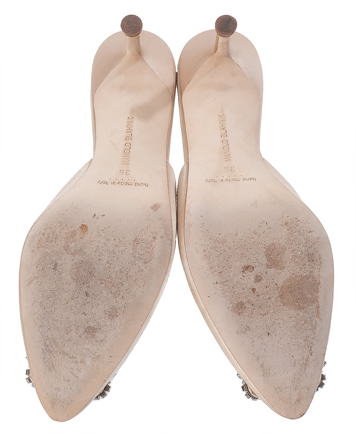 Manolo Blahnik Nude Satin Hangisimu 70 Mule