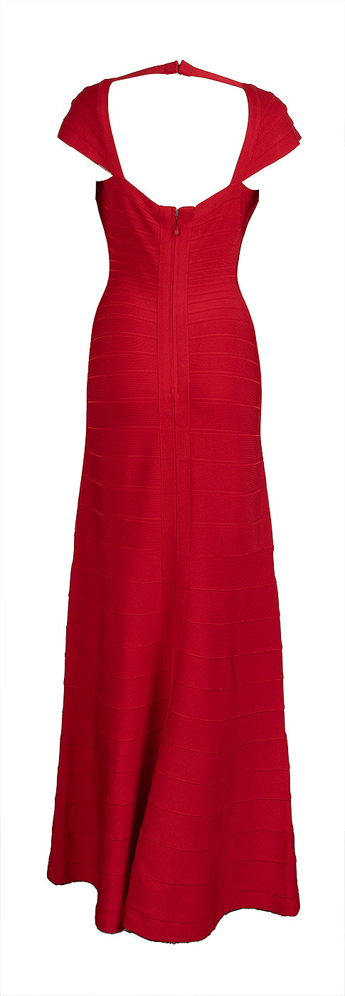 Herve Leger by Max Azria Poppy Red Maxi Bandage Dress S