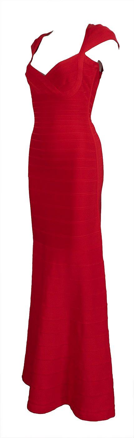 Herve Leger by Max Azria Poppy Red Maxi Bandage Dress S