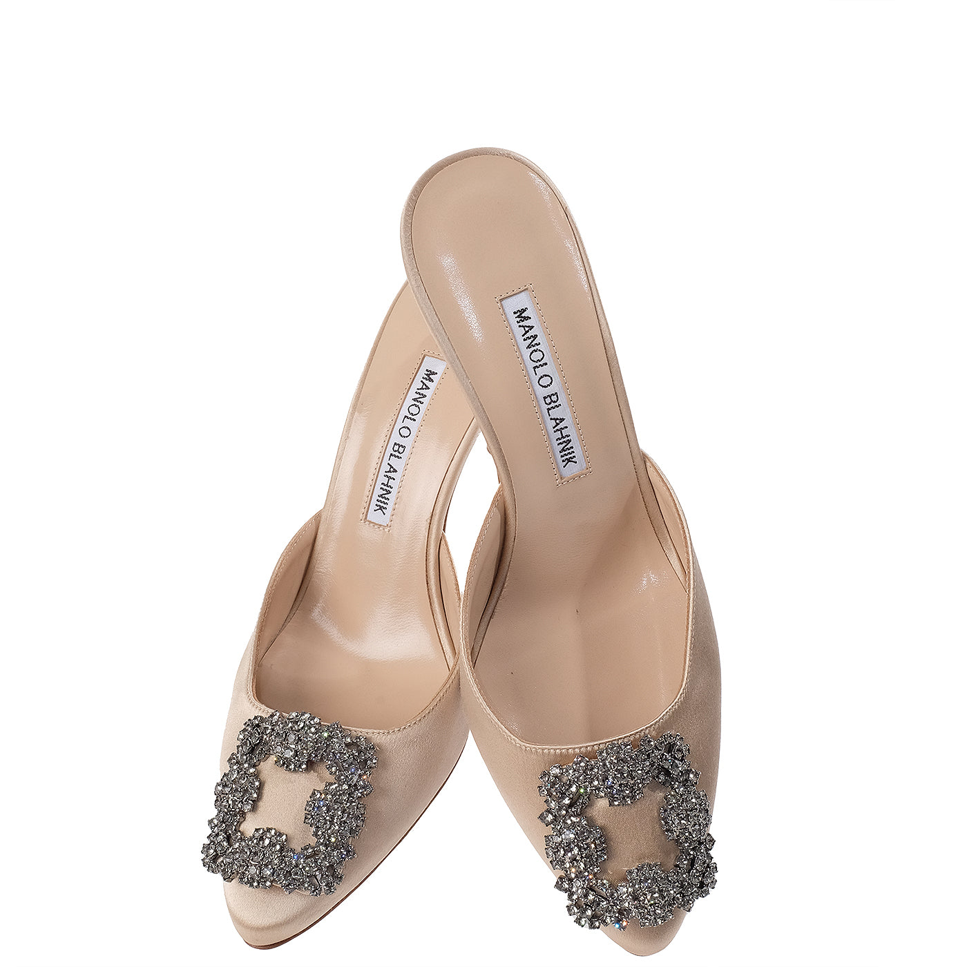 Manolo Blahnik Nude Satin Hangisimu 70 Mule