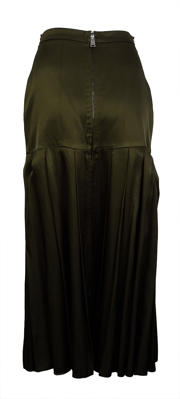 Fendi Dark Green Plain Pleated Skirt