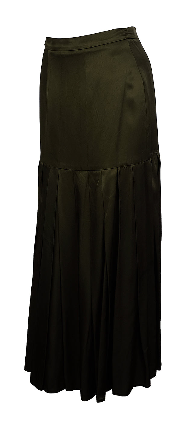 Fendi Dark Green Plain Pleated Skirt