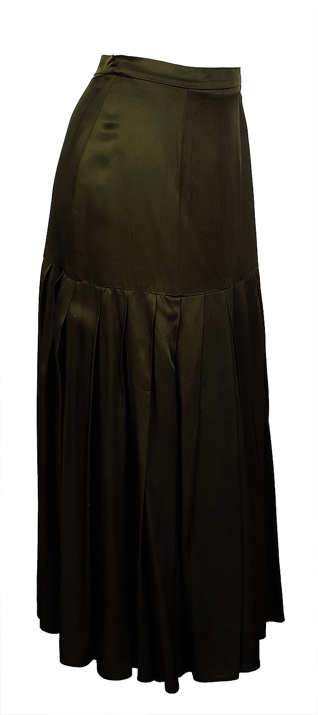 Fendi Dark Green Plain Pleated Skirt