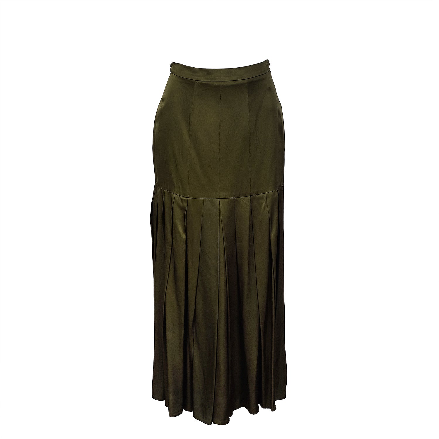 Fendi Dark Green Plain Pleated Skirt