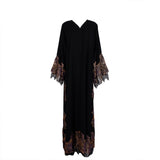 Rauaa Official Black Floral Lace Velvet Trim Abaya XXL