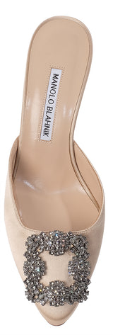 Manolo Blahnik Nude Satin Hangisimu 70 Mule