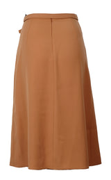 Gucci Tan Belted Polyester Midi Skirt