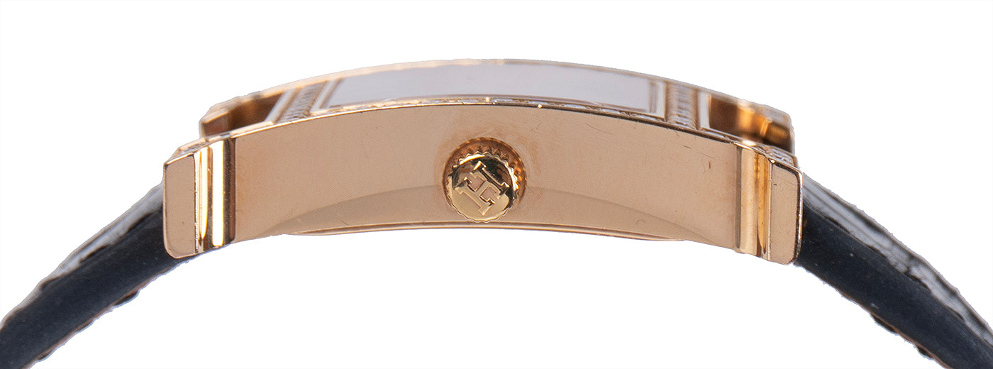 Hermes H Hour White MOP Diamond Watch 21 mm Crocodile Strap