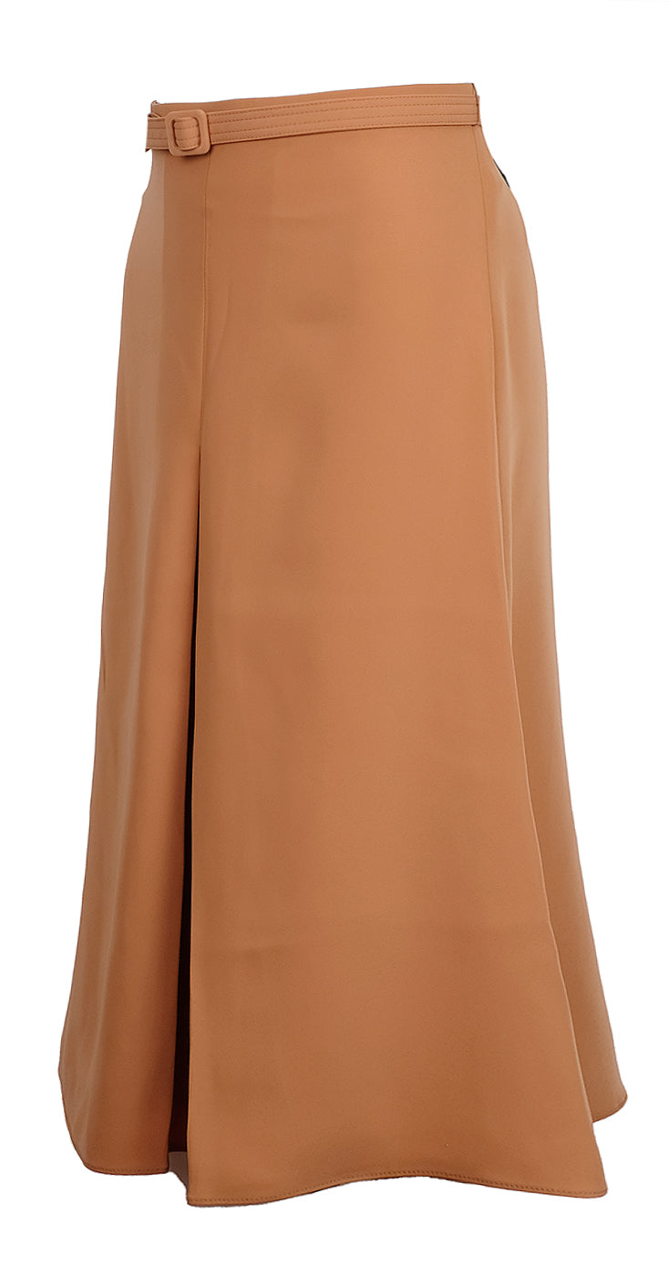 Gucci Tan Belted Polyester Midi Skirt